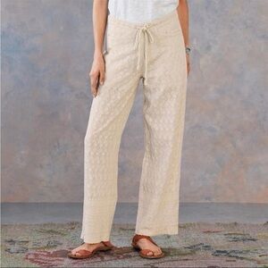 Sundance Solstice Embroidered Cream Wide Leg Cropped Pants size medium
